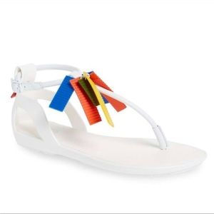 Hunter Confetti Ticker Tape T-Strap Thong White Sandal